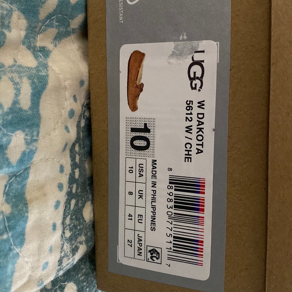 Brand new.  Never been worn UGG moccasins.  Smoke/pet free home.